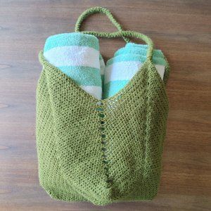 Boho Crochet Beach Bag - Light Forest Green